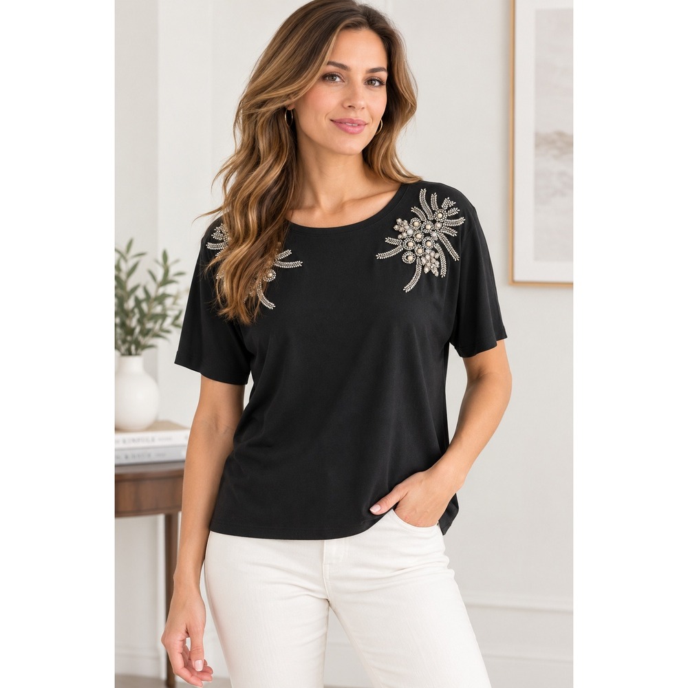 INC Embellished T-Shirt Black Rhinestone Detail Classic 3X Chic Goth Glam NWT